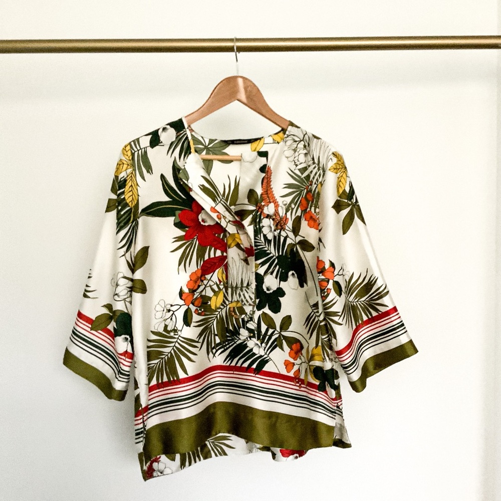 SOLD Zara Colorful Tropical Print Shirt Size S